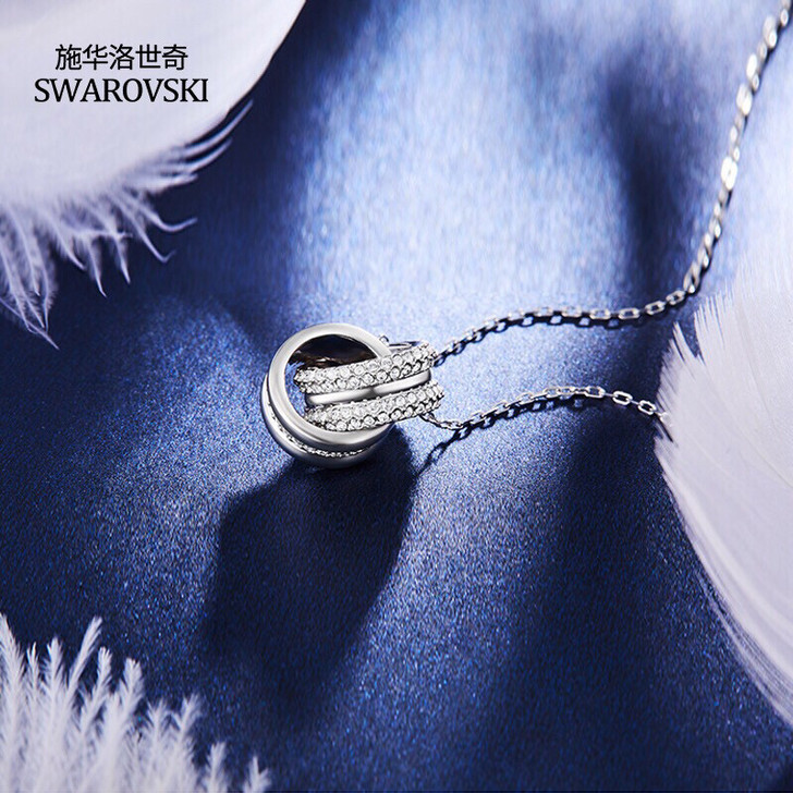 时尚转运项链男银色圆环吊坠锁骨链网红饰品女...