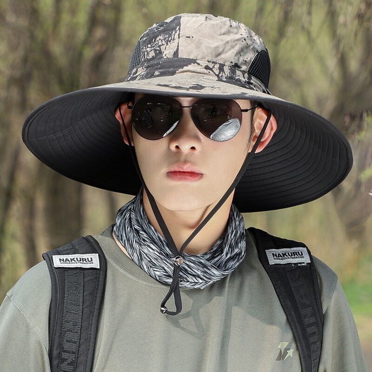 夏季户外12公分大帽檐遮阳帽防紫外线太阳帽...