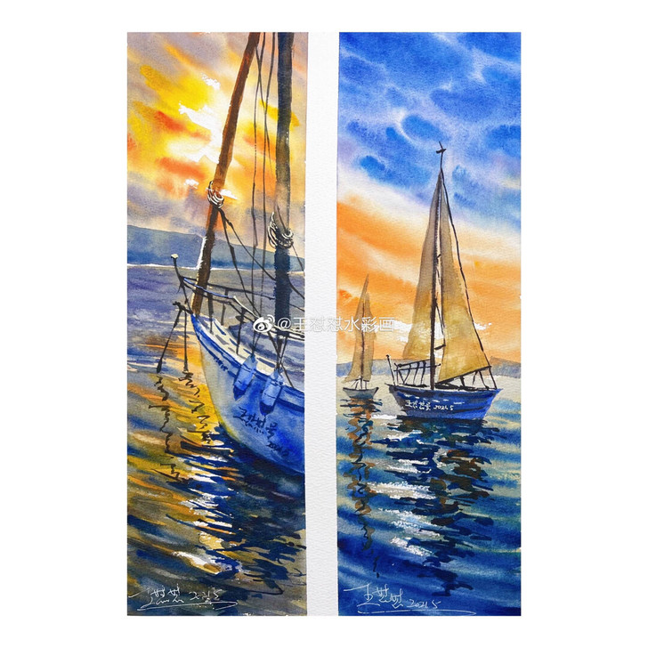 【长条海船】出售自己画的水彩画作品 尺寸单...
