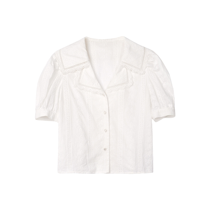 范智乔 白色蕾丝衬衫