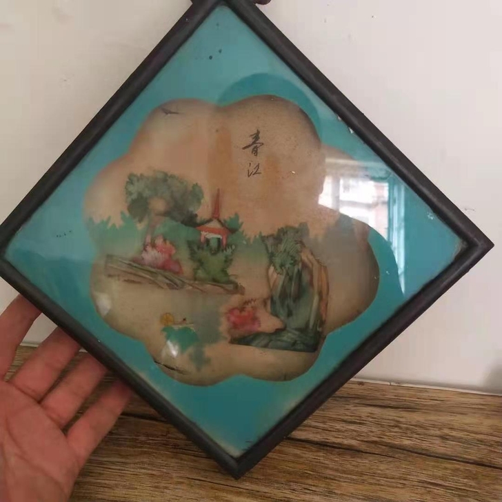 纯手工雕刻贝雕画一副，实物拍二手物品售出不...
