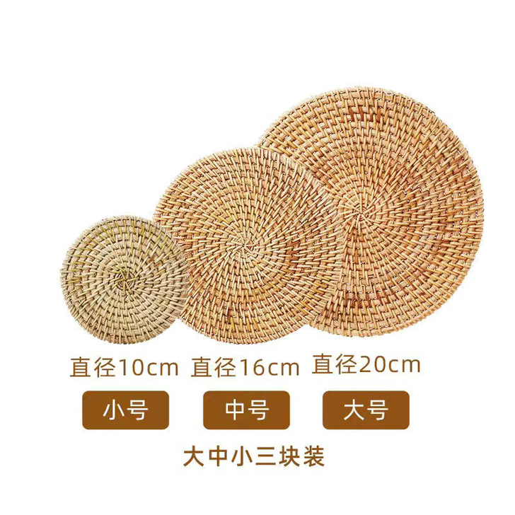 日式隔热垫子餐桌家用桌垫藤编防烫编织杯垫碗...