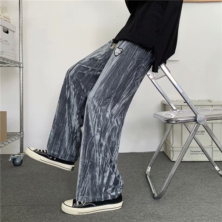 扎染休闲长裤男夏季薄款潮流港风拖地阔腿裤男...