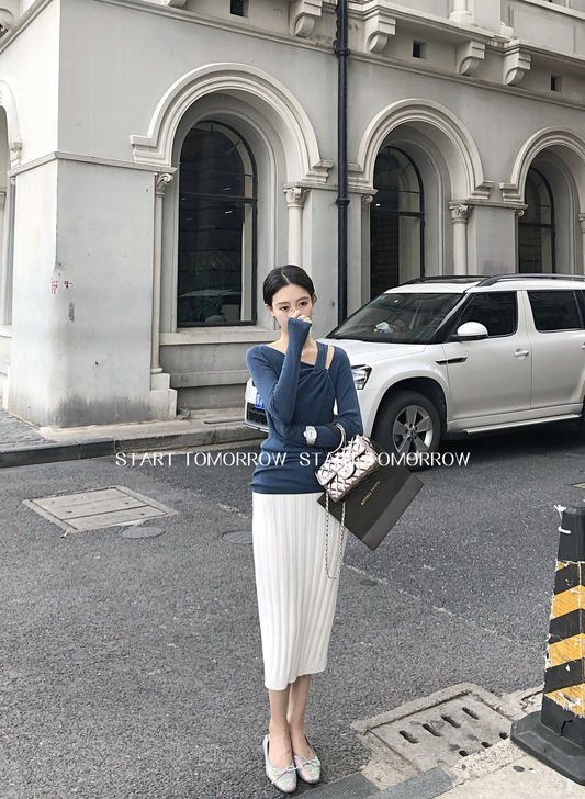 袁嘉宜 温柔端庄感 设计感小众羊毛绒针织衫...