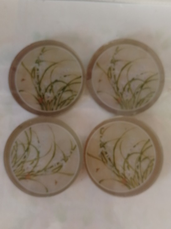 老玻璃工艺画兰草，现在已无该工艺，收藏鉴赏