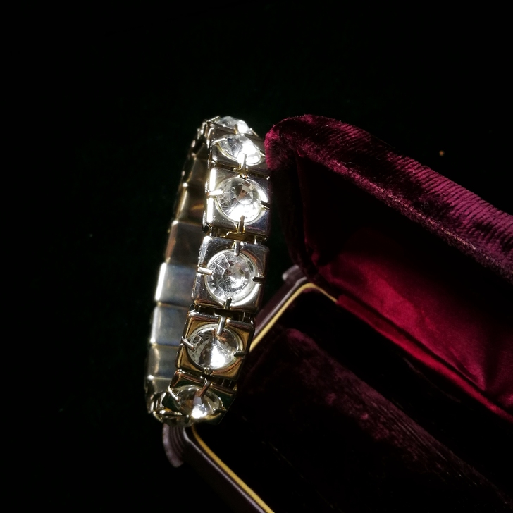 Vintage孤品水钻手镯银色重工手镯