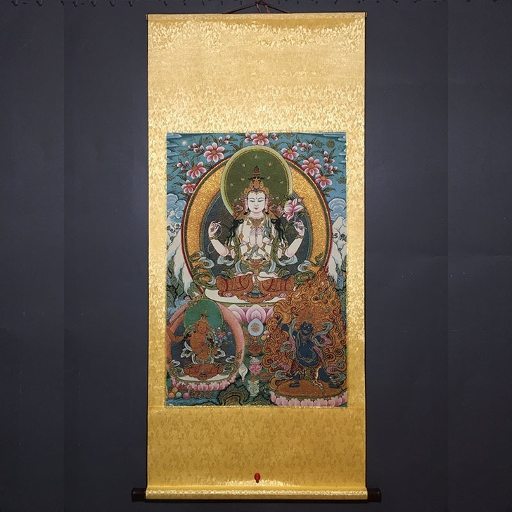 藏教回流中堂画唐卡刺绣画织锦绣藏佛唐卡释迦...