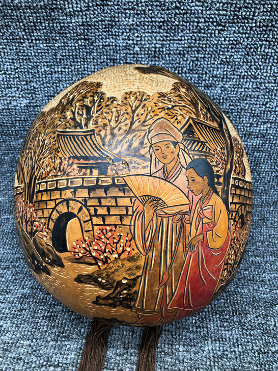 日本回流  老瓢葫芦雕刻画挂件日本回流  ...