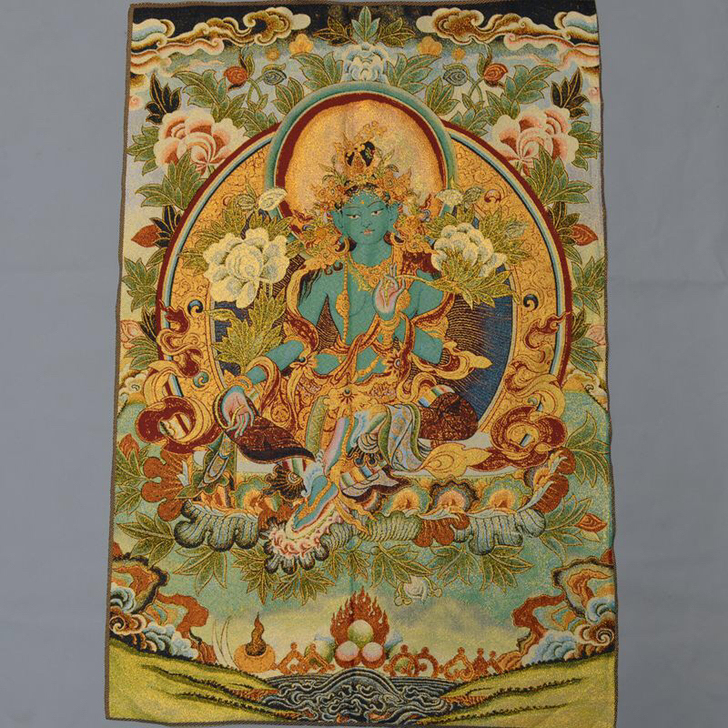 织锦画丝绸刺绣画 藏佛唐卡唐喀 尼泊尔绿度...