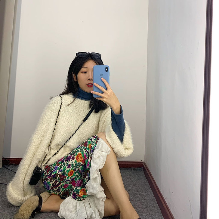 JM天边 春半身裙女绚烂花朵蓬蓬裙不规则开...