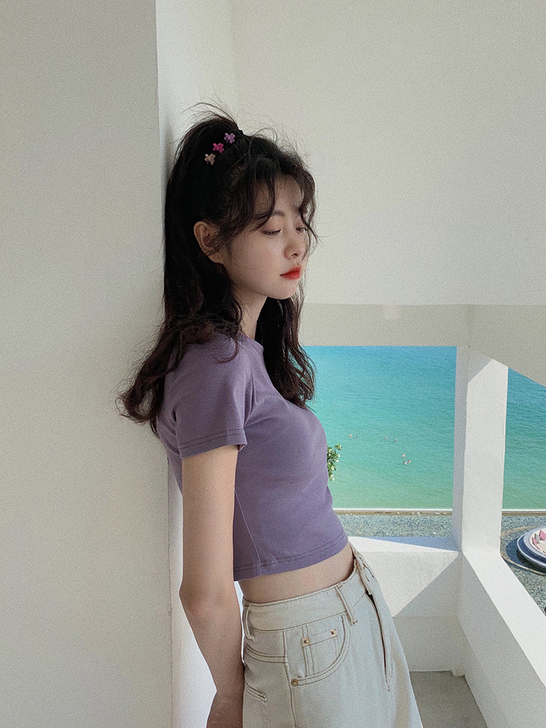 范智乔露脐短袖t恤女夏日装高腰超修身泫雅风...