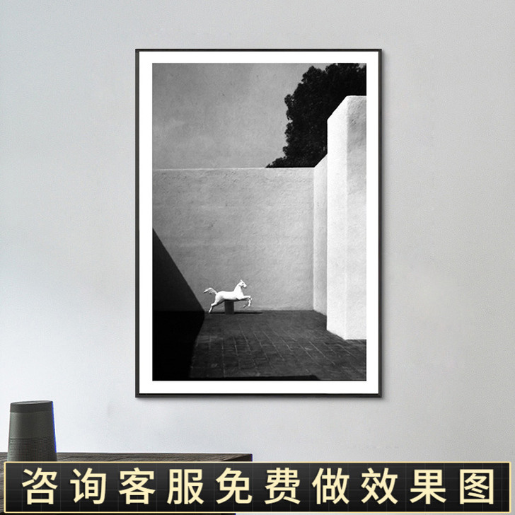 大幅黑白灰工业风北欧装饰画意式轻奢小马别墅...