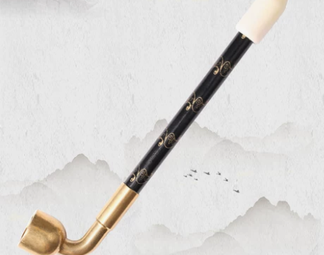 手工烟斗老式印花实木烟杆红玛瑙嘴旱烟袋纯铜...