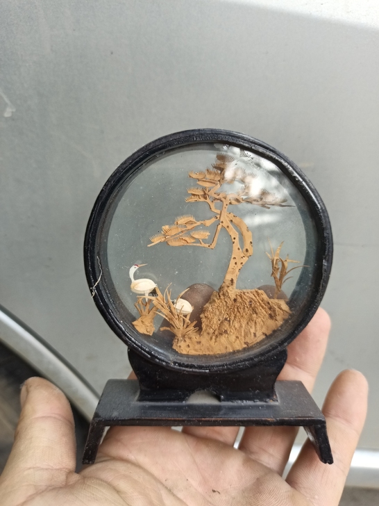 八十年代传统工艺木棉画，山林野趣，松鹤延年...