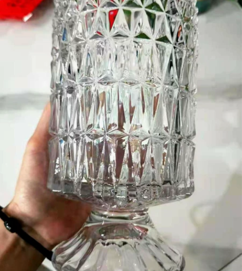 【捡漏】北欧风高脚花瓶 透明浮雕玻璃花器鲜...