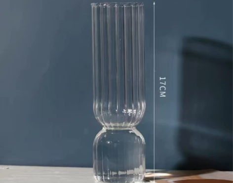 简约竖纹玻璃水培插花花瓶ins风创意桌面民...