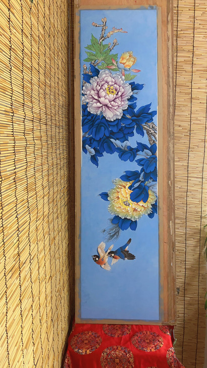 手绘工笔牡丹竖幅尺寸145*35.5