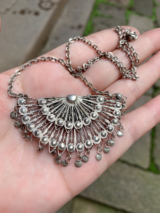 欧洲意大利纯银花丝工艺孔雀项链