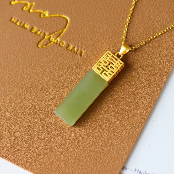 天然和田青玉双喜无事牌吊坠S925纯银古法...