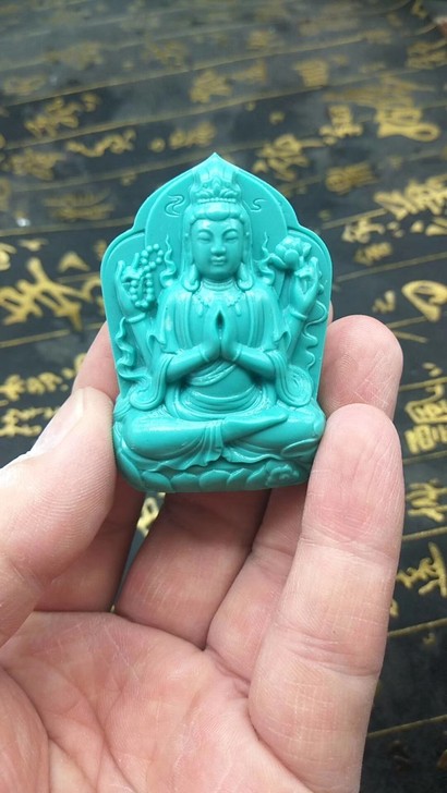 二代绿松石四臂观音， 工艺精细造型美观大师...