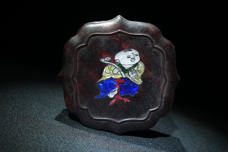 古玩古董收藏老物件 非洲花梨木镶嵌贝壳 吉...