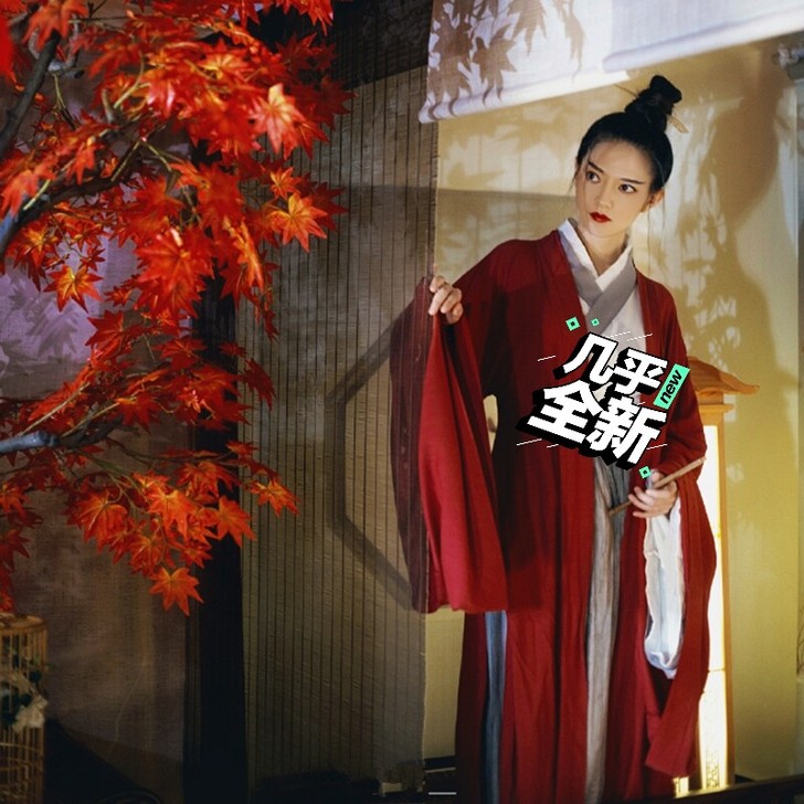 侠客汉服女古风红颜传统魏晋风红色齐腰襦裙广...