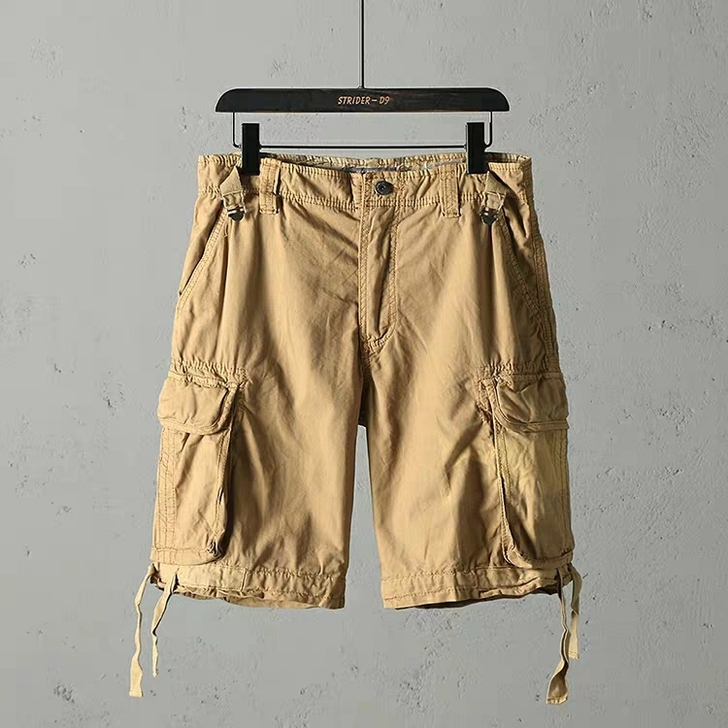 男士休闲直筒中裤，纯棉工装裤。