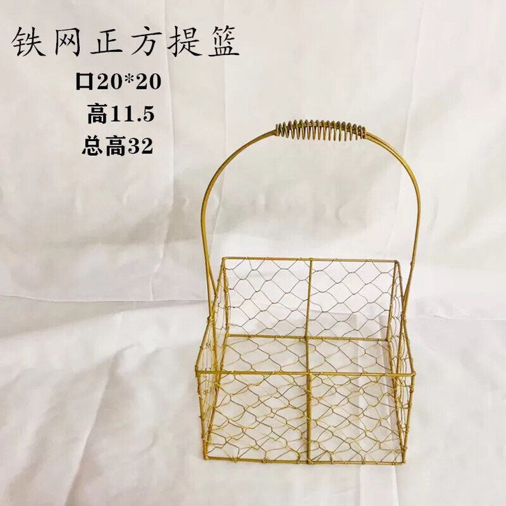 全新 批发金色铁艺伴手礼花篮手提花篮 随手...