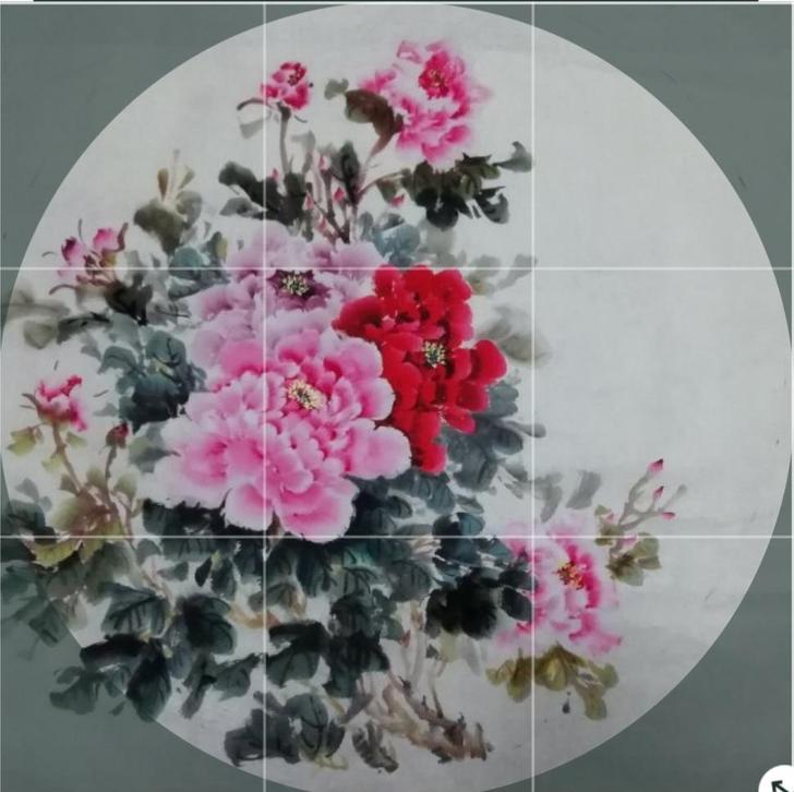 新中式圆形牡丹装饰画 风格：新中式 ，可裱...