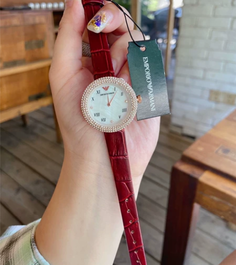 阿玛尼手表,小圆盘本命年红色表带,玫瑰金色...