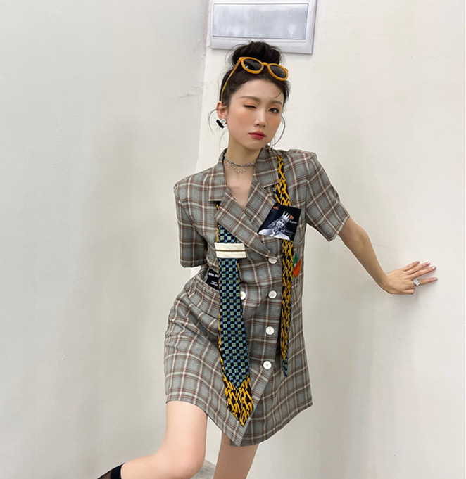 2021夏季新款小众设计感西装裙女宽松学院...