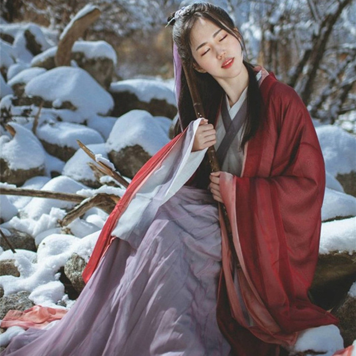 红颜魏晋风传统汉服女幻色雪纺交领襦裙大袖衫...