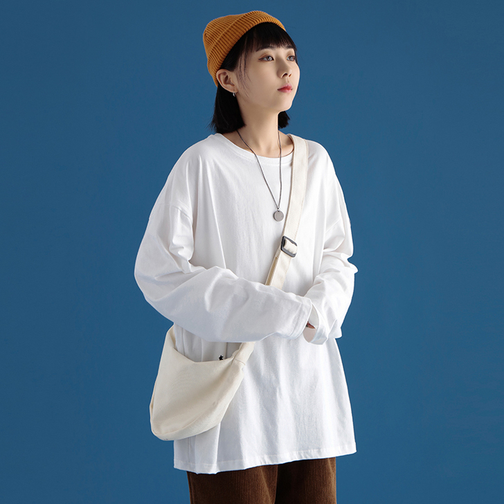 早秋白色长袖t恤女ins潮打底叠穿宽松