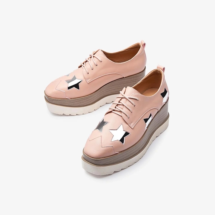 非谜 英伦撞色厚底星星高跟方头深口女士单鞋