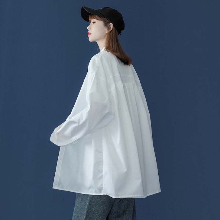 心机白色后背设计感衬衫女别致百搭上衣外穿长...