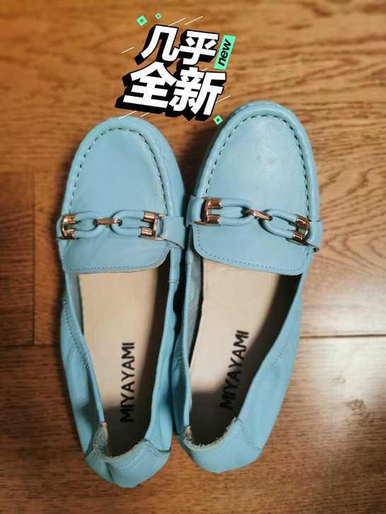 真皮天蓝色，超软单鞋女，36码，9成新