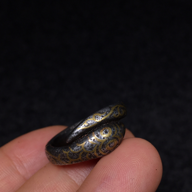 【精美藏传寒铁蛇雕金波纹】