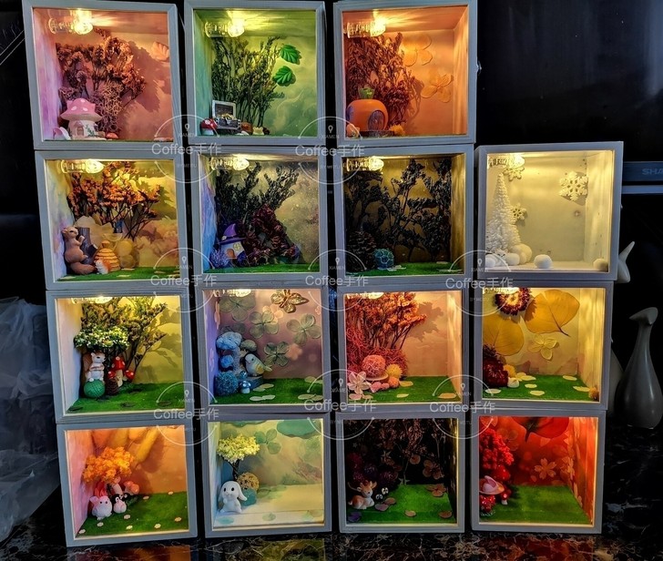 手工盲盒场景防尘展示盒  娃娃展示盒 木质...