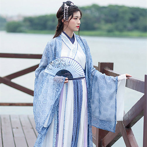魏晋风汉服襦裙广袖流仙裙古装夏中国风女装学...