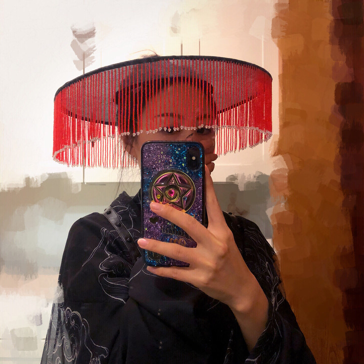 唐风汉服幕篱/斗笠 幕笠 流苏 红黑古风摄...