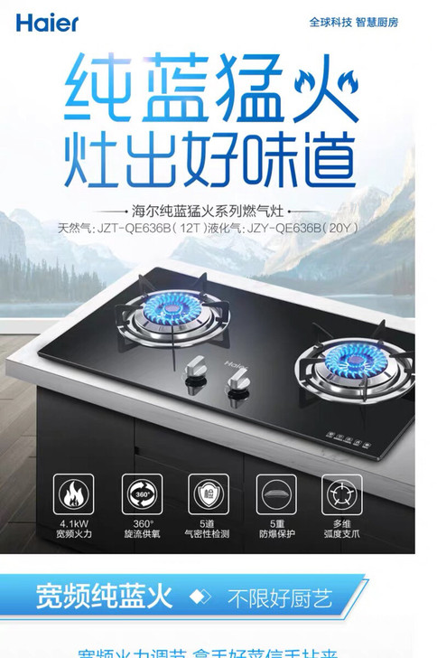 海尔燃气灶煤气灶家用天然气液化气双灶台式嵌...