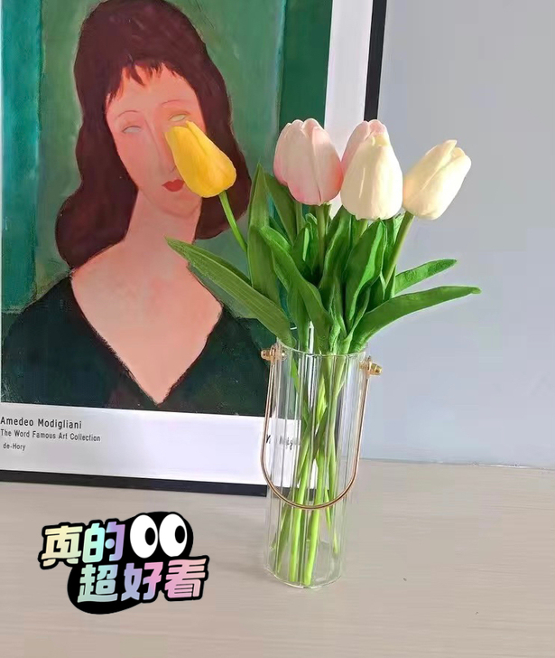 【破损包赔】网红提手竖纹玻璃花瓶ins风北...