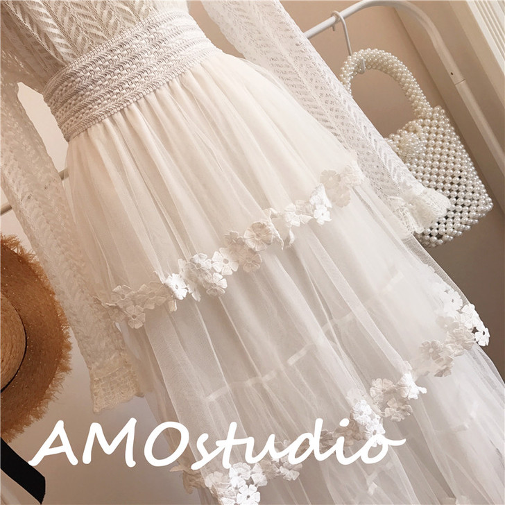 仙女粉白色蕾丝花边网纱半身裙多层蛋糕裙女纱...