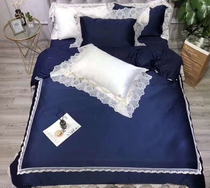 全新水洗真丝蕾丝花边四件套200x230