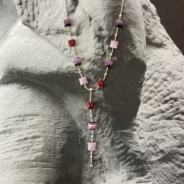 Vintage中古项链紫色猫眼珐琅项链流苏...