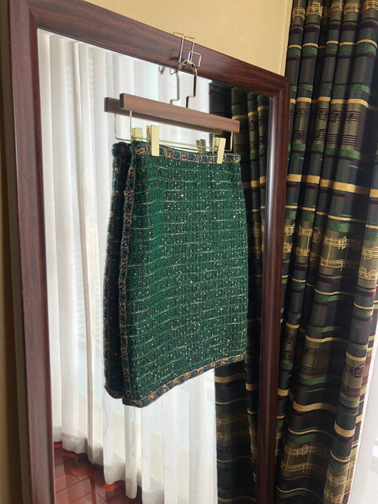 【一套价格】墨绿粗花呢镶边手工钉珠小香风外...