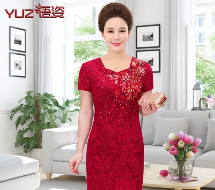 语姿婚礼妈妈装夏装短袖连衣裙婚宴喜宴婆婆装...