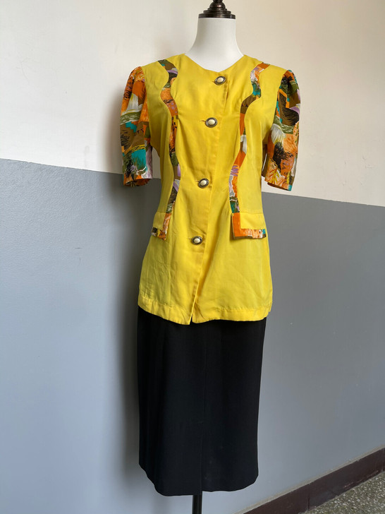 vintage古着巴洛克风格圆领衬衫 明艳...