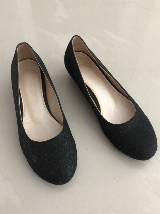 【包邮】blingbling黑色闪粉圆头坡...