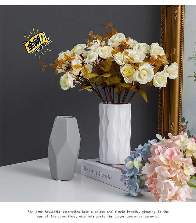 北欧陶瓷花瓶 小清新满天星干花摆设现代简约...